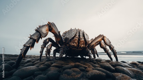 Tableau sur toile Spider crab alien like monster emerging from the ocean depths, impossibly grotesque with far too many spiked legs, genetically modified creepy crustacean arachnid hybrid deformed creature