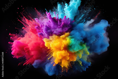 explosion powder with different colors splash isolated on white background.