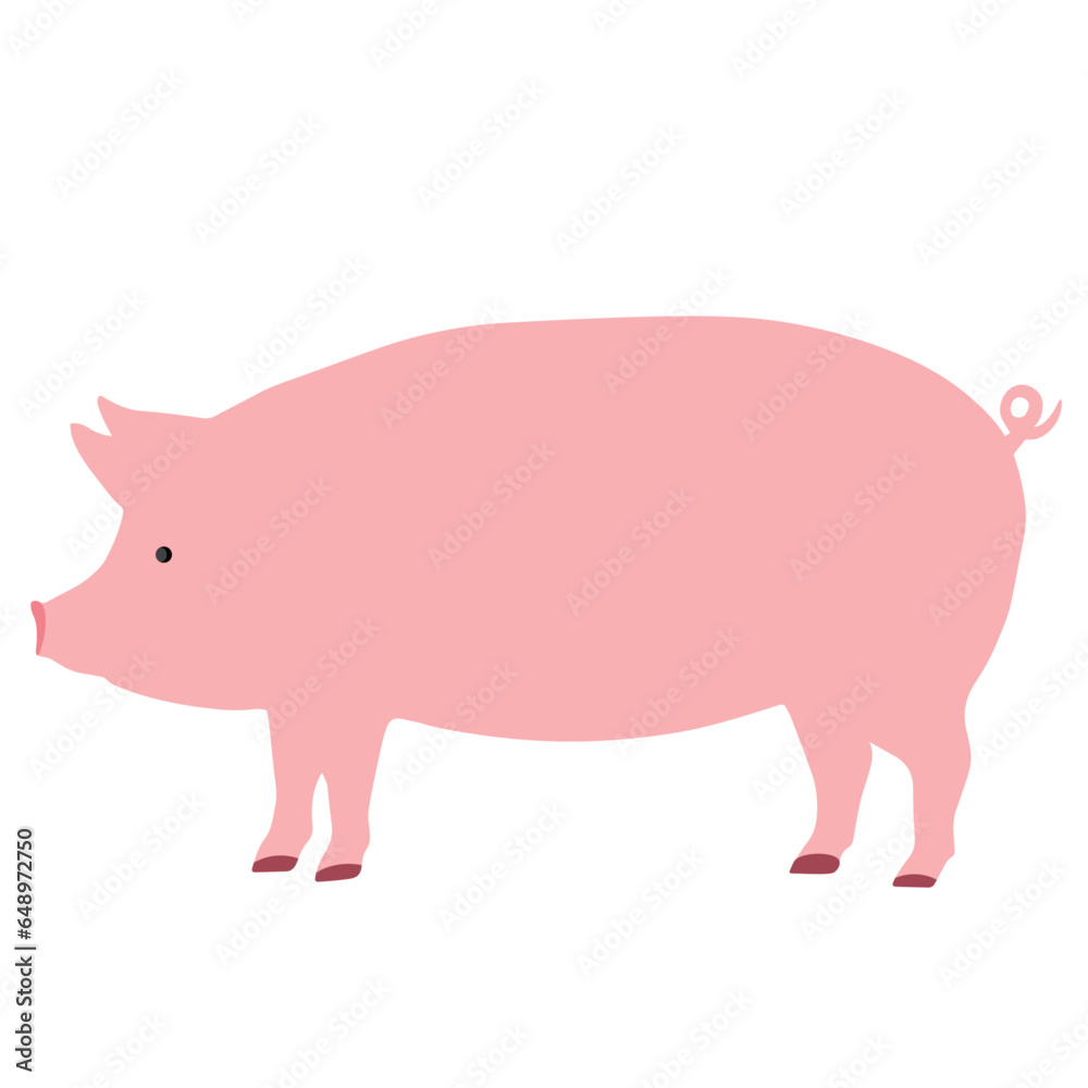 Big fat pig. Vector illustration of big fat pig isolated on white background. Flat style, side view. Big fat pig. Vector illustration of big fat pig isolated on white background. Flat style, side view.
