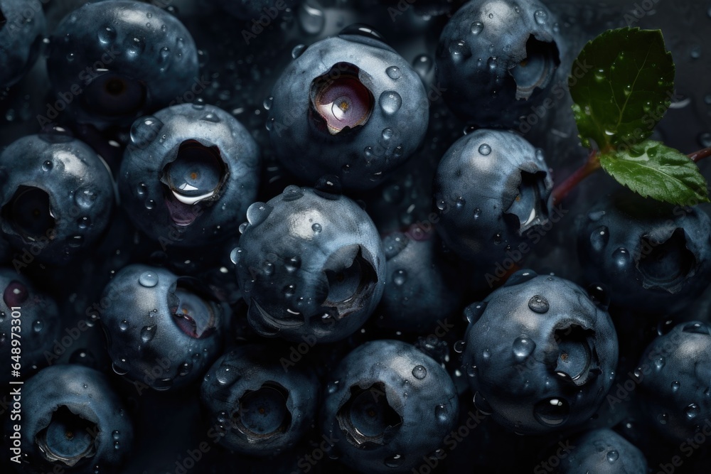 Blueberries with Intricate Water Drops: Overhead Macro View
Blueberries with Intricate Water Drops: Overhead Macro View
