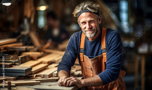 Craftsman's Haven: Male Carpenter in his Element in Wood Shop