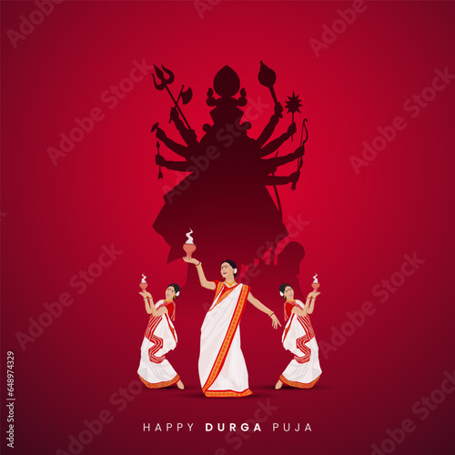 Durga Face in Happy Durga Puja, Dussehra, and Navratri Celebration Concept for Web Banner, Poster, Social Media Post, and Flyer Advertising