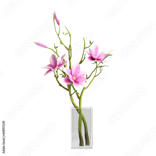 3d illustration of pink flower vase decoration in luxury space isolated transparent background