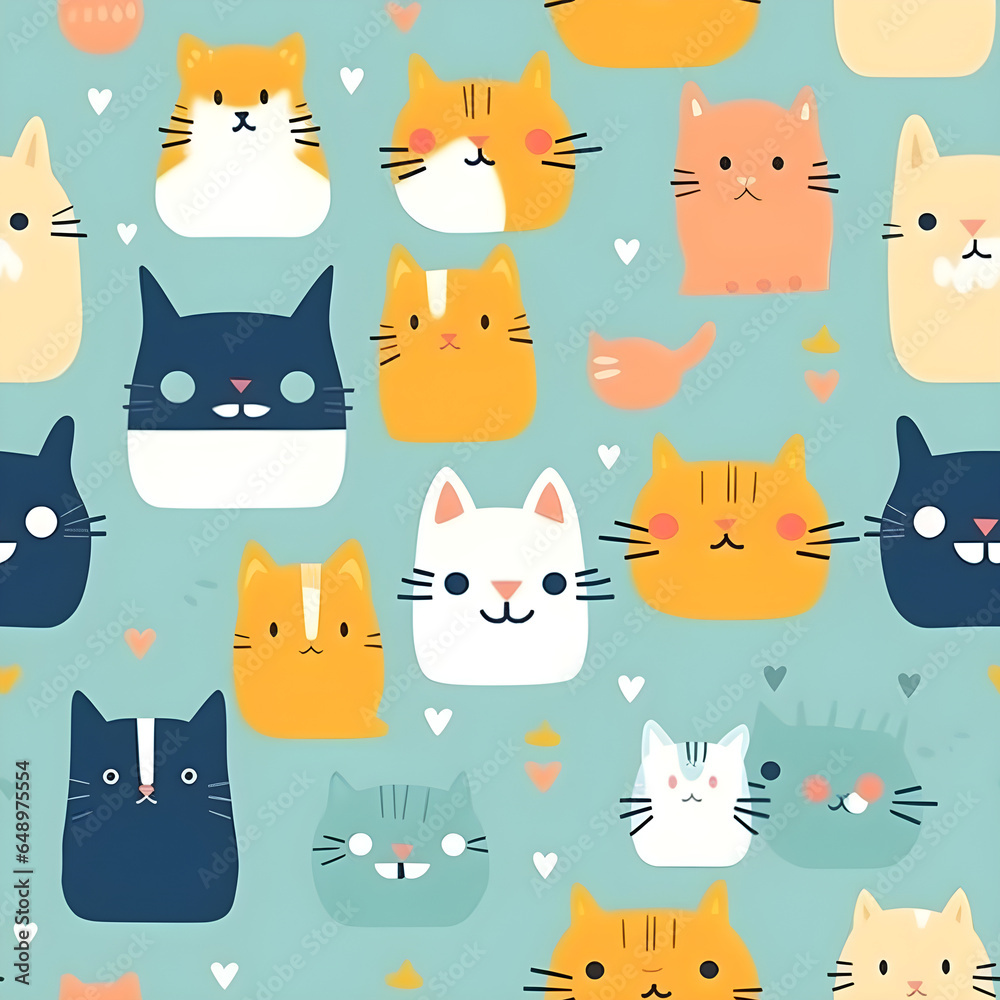 Art background image, animal pattern, cute cat, beautiful pattern background, fabric pattern, Generative AI