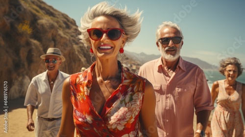 a fine-looking elderly couple walking along the coast