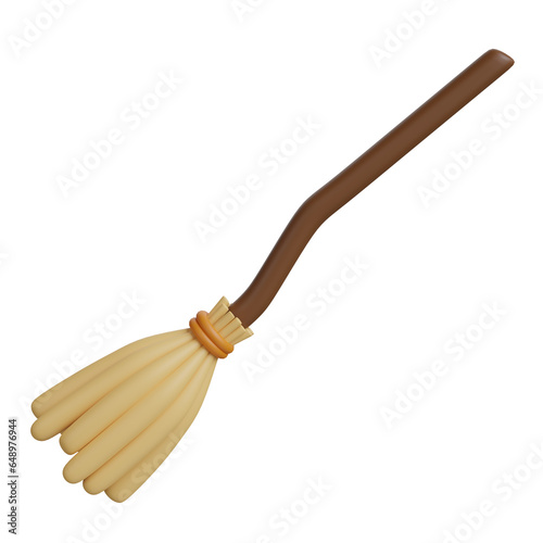 3d render of wich broom icon,with halloween season.