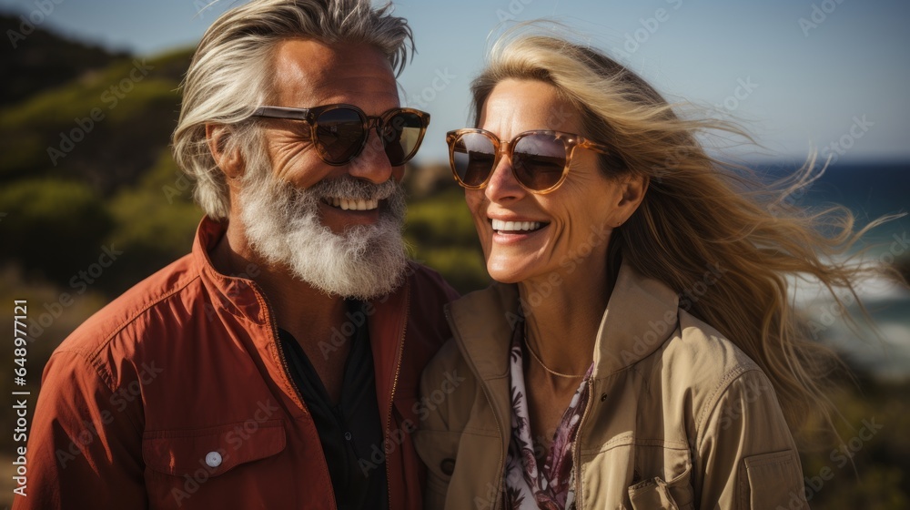 happy elderly couple enjoying a trip to the sea happy elderly couple enjoying a trip to the sea