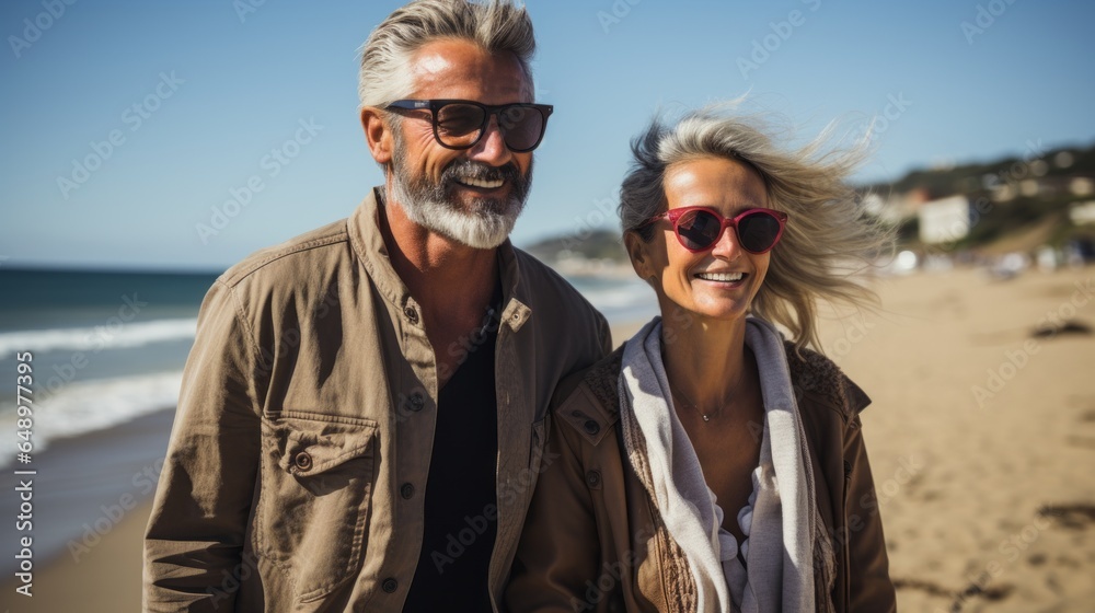 happy elderly couple enjoying a trip to the sea