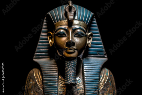 Ancient egyptian pharaoh mask King Ay isolated on black background 