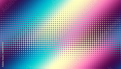 Abstract defocused horizontal background with pop art halftone dots. Halftonr diagonal gradient. Vector image.
