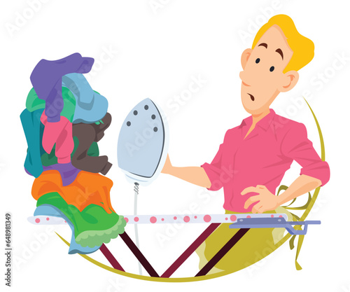 Male ironing clothes. Illustration for internet and mobile website.
