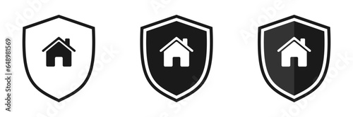 Shield with a house. Real estate insurance concept. Set of illustrations