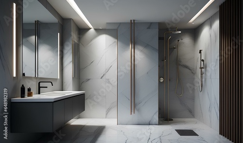 interior of modern bathroom with marble finish