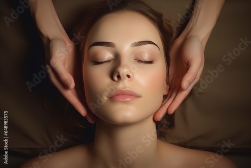 A woman receiving a relaxing facial massage created with Generative AI technology