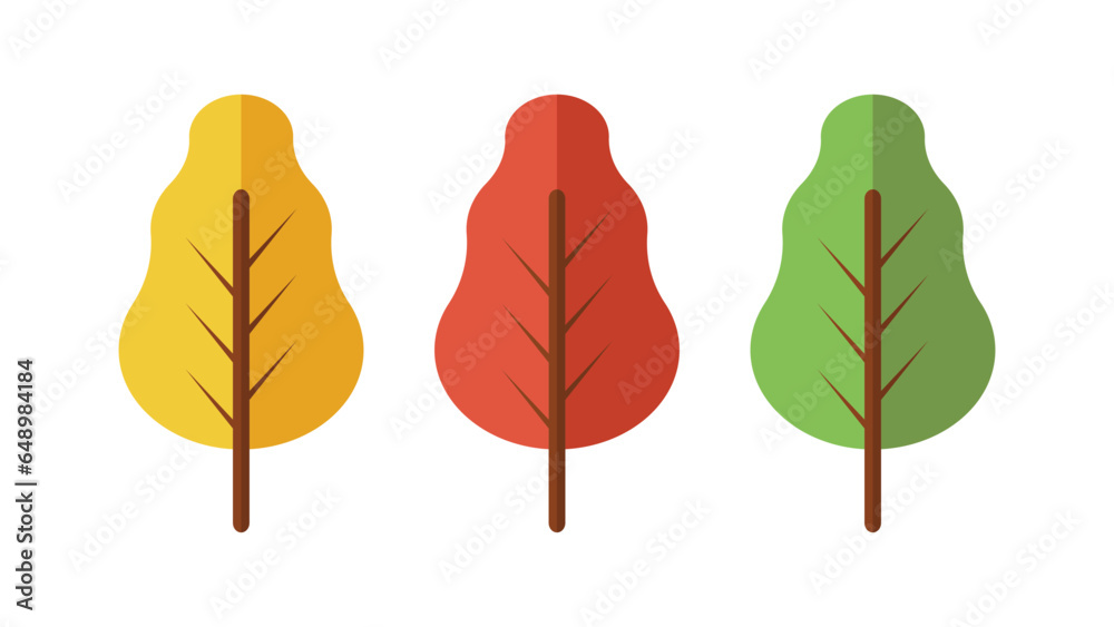 Set of trees isolated on white background, green, yellow and red trees cartoon flat icons. Vector illustration Set of trees isolated on white background, green, yellow and red trees cartoon flat icons. Vector illustration
