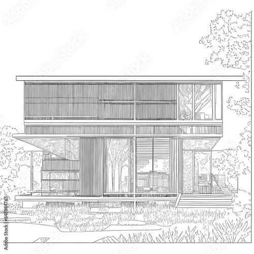 sketch of mid-century modern house