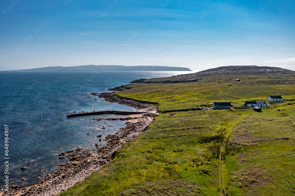 Aerial view of the pier on Owey Island, County Donegal, Ireland