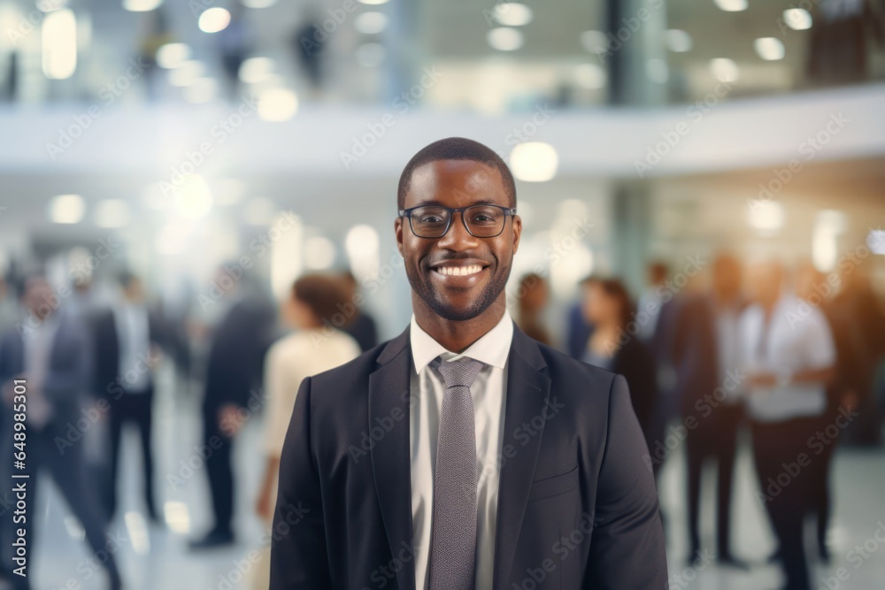 Black Man Well Dressed In Workplace Backdrop Generative AI Black Man Well Dressed In Workplace Backdrop Generative AI