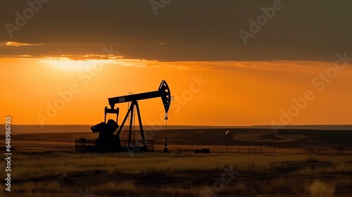 Ölpumpe auf einem Ölfeld bei einem Sonnenuntergang. Ölfördertürme fördern Öl in den USA.