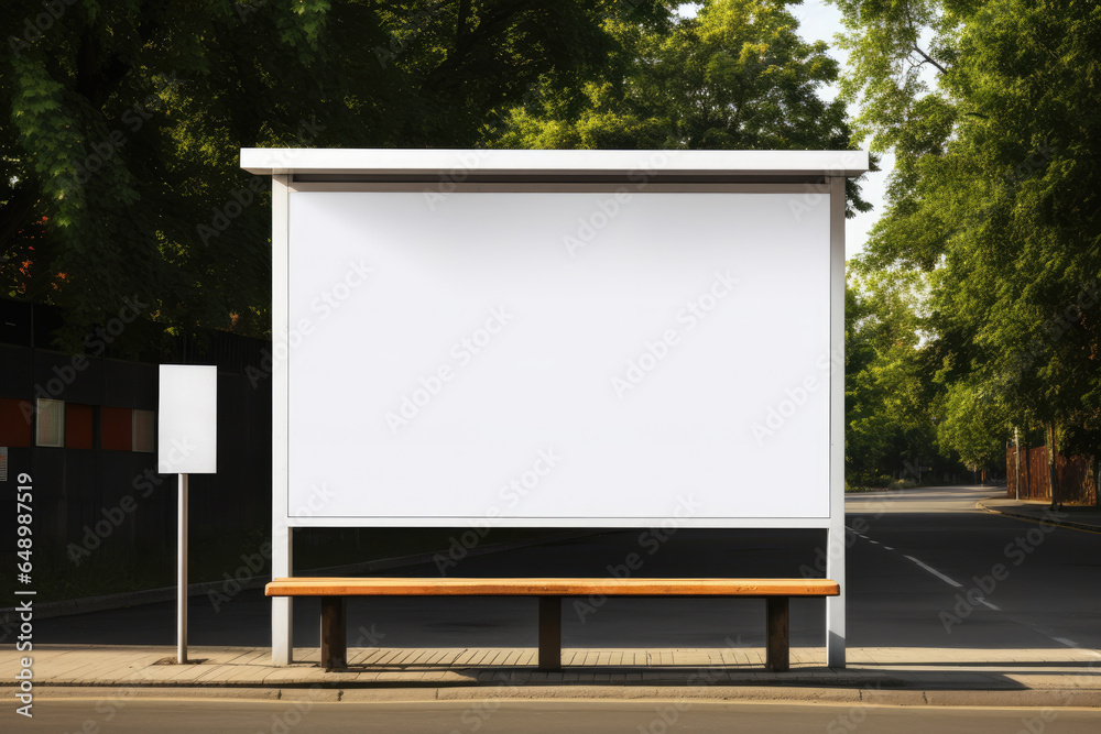 Fototapeta premium Blank billboard mockup on the bus stop with bench