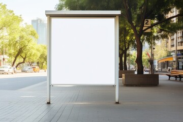 Blank mockup of vertical street poster billboard on city background