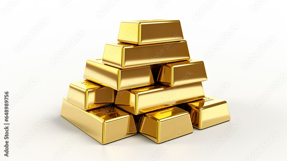 Gold bars stack on white background