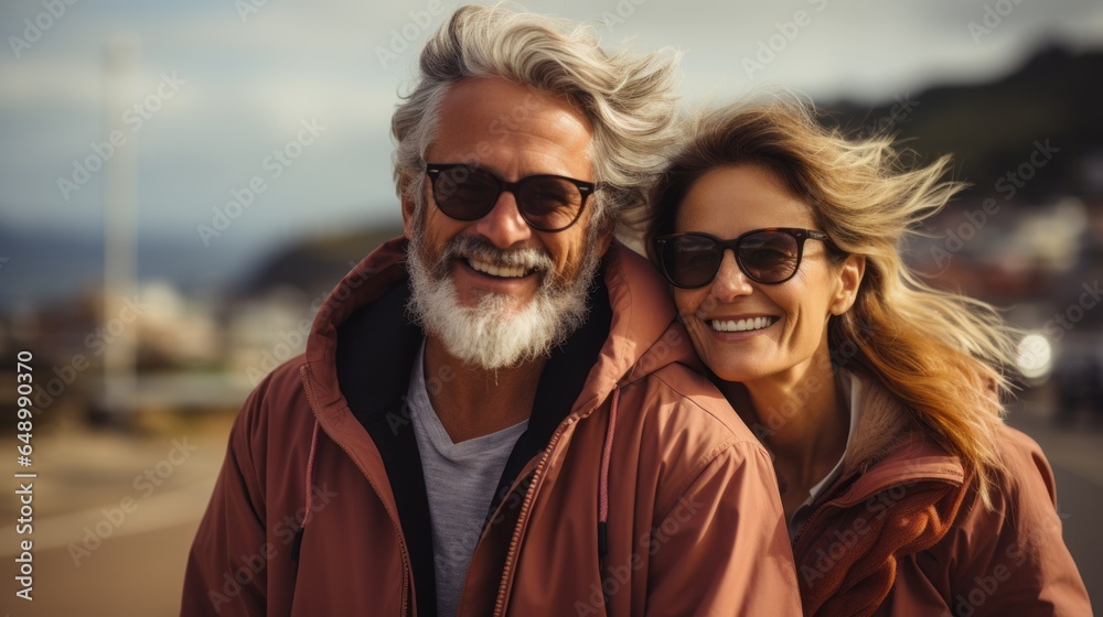 an adult couple enjoying a vacation by the sea an adult couple enjoying a vacation by the sea