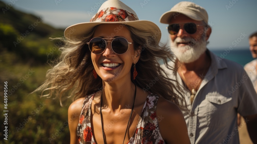 an adult couple enjoying a vacation by the sea an adult couple enjoying a vacation by the sea