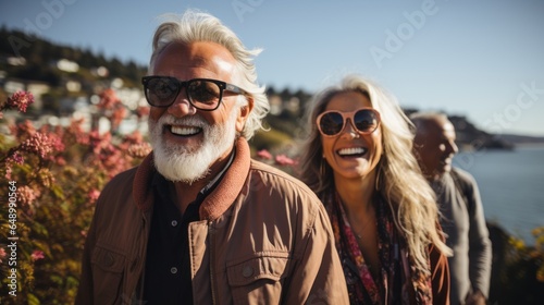 an adult couple enjoying a vacation by the sea