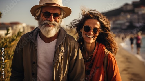 an adult couple enjoying a vacation by the sea