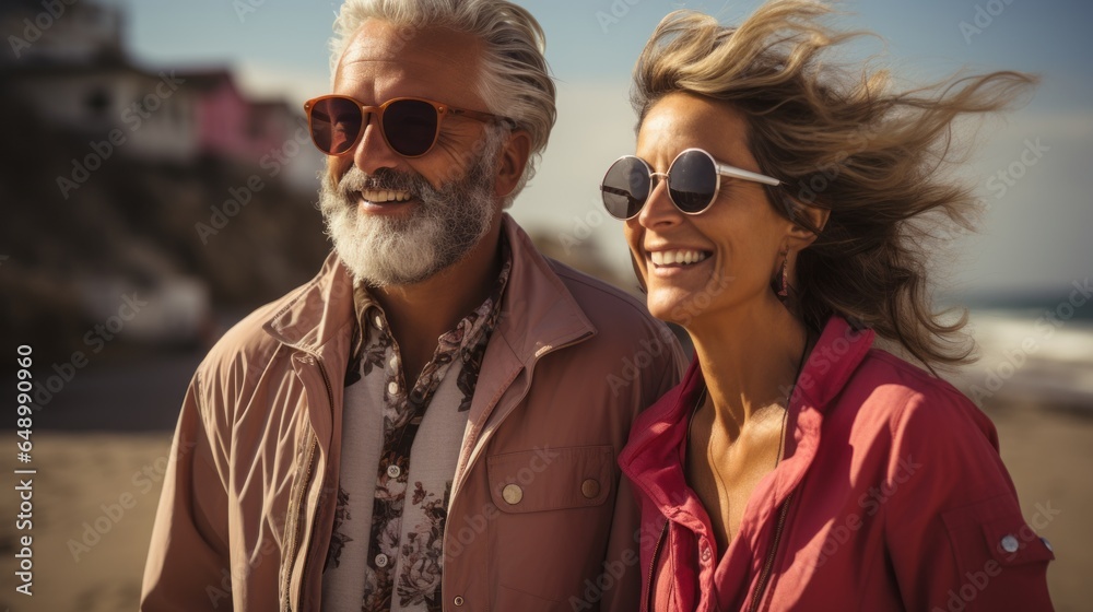 Obraz premium an adult couple enjoying a walk by the sea