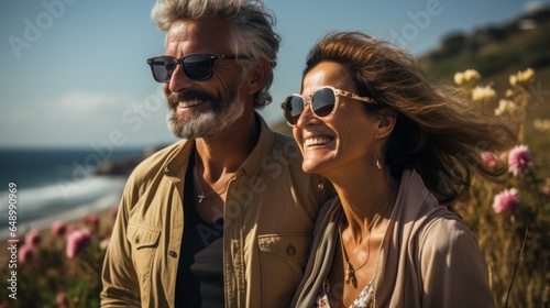 an adult couple enjoying a walk by the sea