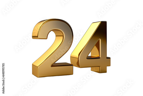 2024 Happy New Year: 3D Render Gold Metallic Sign on Transparent Background