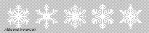 A set of white snowflakes with a gray background. The element of Christmas and New Year. The symbol of winter. Vector EPS 10.