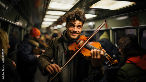 Music fills subway with emotional serenade. 