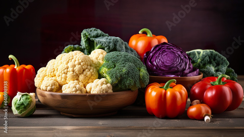 Close-up of vegetables including tomatoes  peppers  broccoli  pumpkin  and red cabbage isolated on a white background