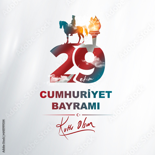 October 29 1923: Translation: 29 October Turkey Republic Day, happy holiday illustration (Turkish: 29 Ekim Cumhuriyet Bayrami Kutlu Olsun) 