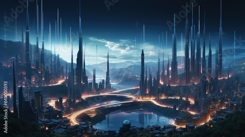 Futuristic city with future digital technology