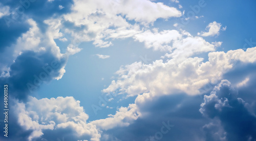 Fluffy soft clouds. Beautiful cloudy sky. Dream cloud of heaven. Nature background or backdrop.