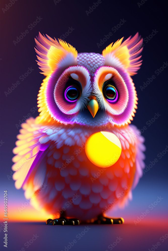 A realistic cute adorable baby owl made of crystal ball with low poly eye's surrounded by glowing aura highly detailed intricated concept art with vivid beautiful colors trending artstation 8k