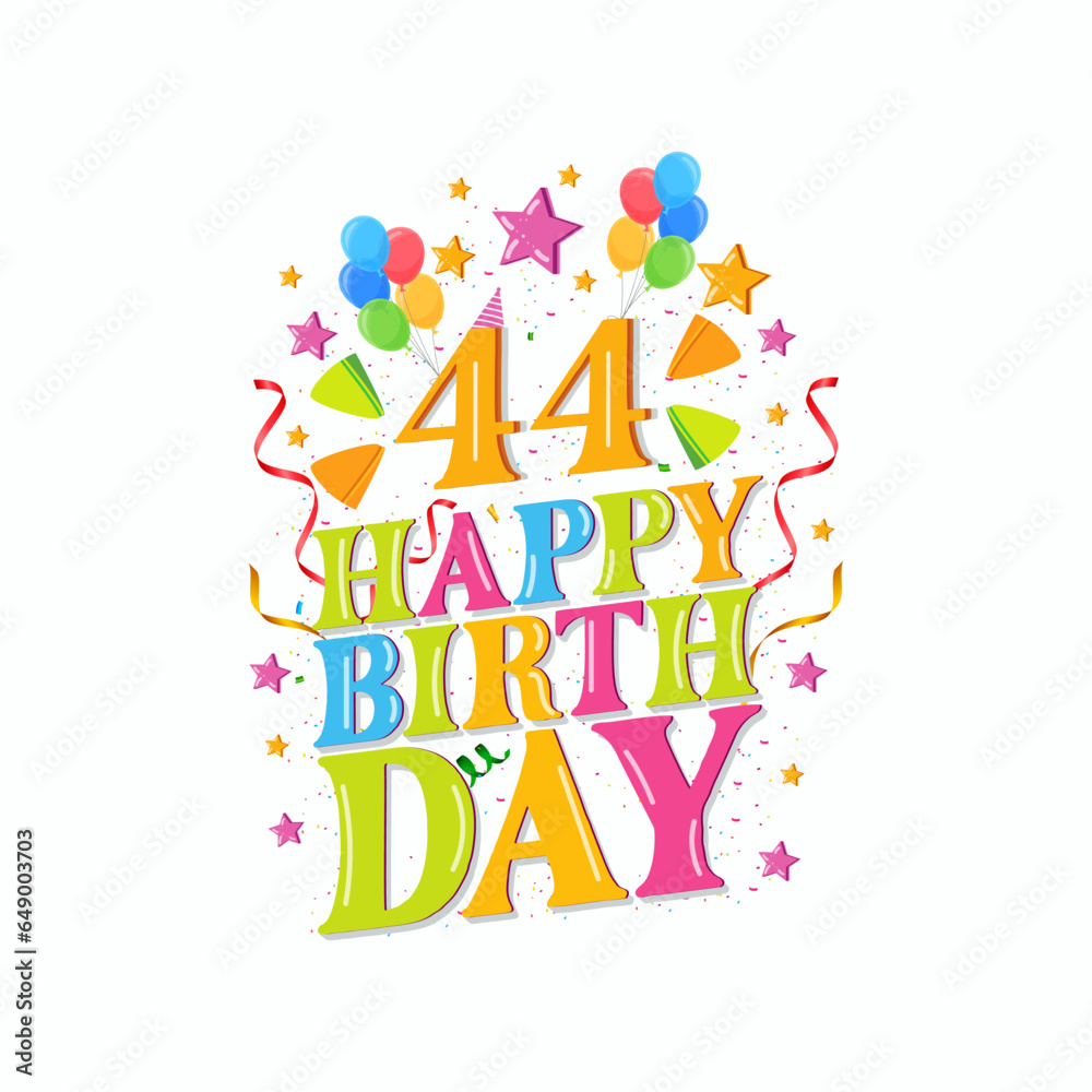 44th happy birthday logo with balloons, vector illustration design for birthday celebration, greeting card and invitation card.