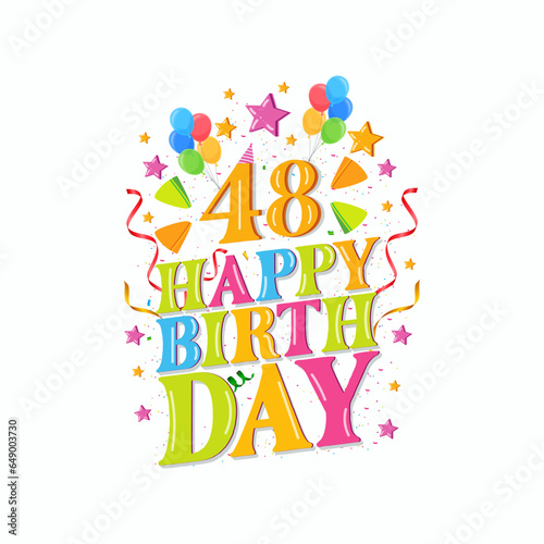 48th happy birthday logo with balloons, vector illustration design for birthday celebration, greeting card and invitation card.