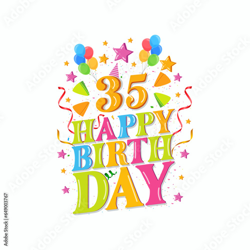 35th happy birthday logo with balloons, vector illustration design for birthday celebration, greeting card and invitation card.