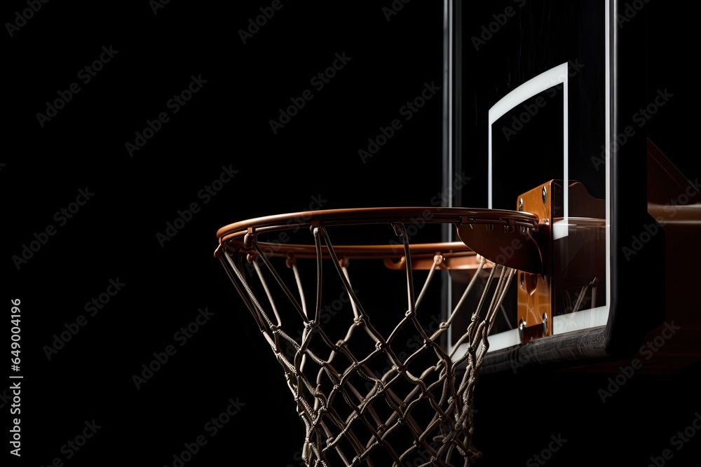 Basketball basket side view on a black background.