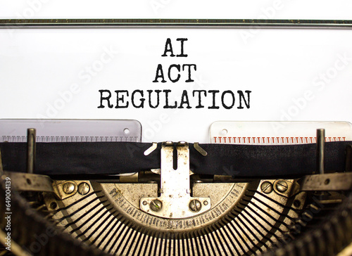 AI act regulation symbol. Concept words AI artificial intelligence act regulation typed on beautiful retro old typewriter. Beautiful white background. Business AI act regulation concept Copy space
