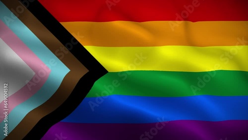 LGBT pride flag waving animation, progress pride flag, perfect looping, 4K video background, official colors photo
