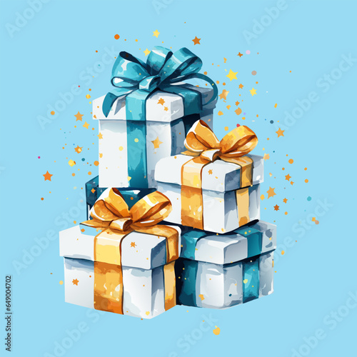 Christmas and New Year background. gift box. Bright winter holiday composition