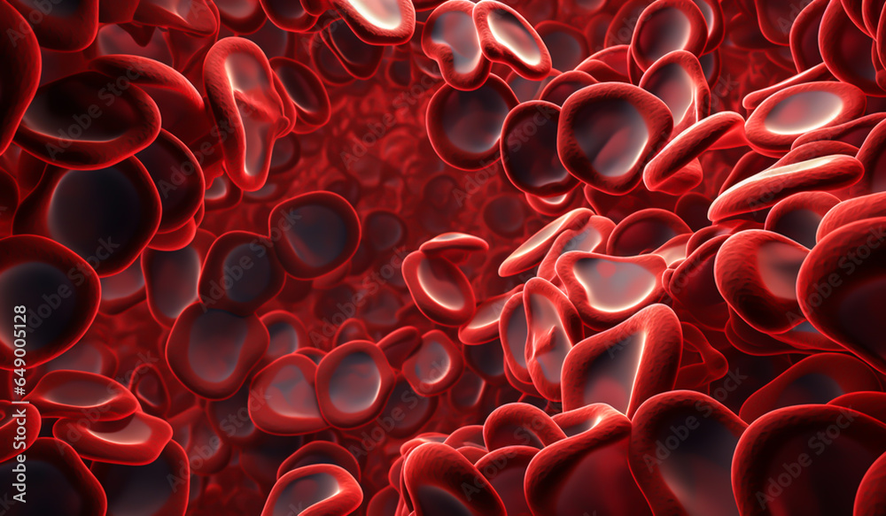 Red blood cells flowing through the vein. AI generated