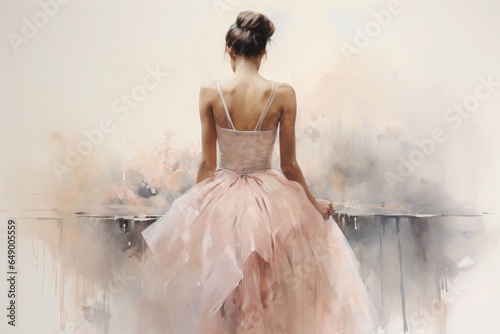 graceful girl in a ballet dress drawn in watercolor back