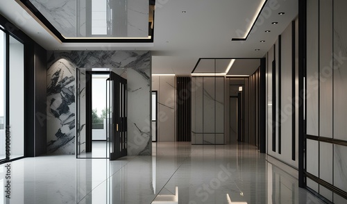 interior design of entrance hall with marble finish photo